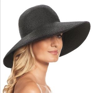 Eric Javits Black Bella Woven Floppy Sun Hat SPF50